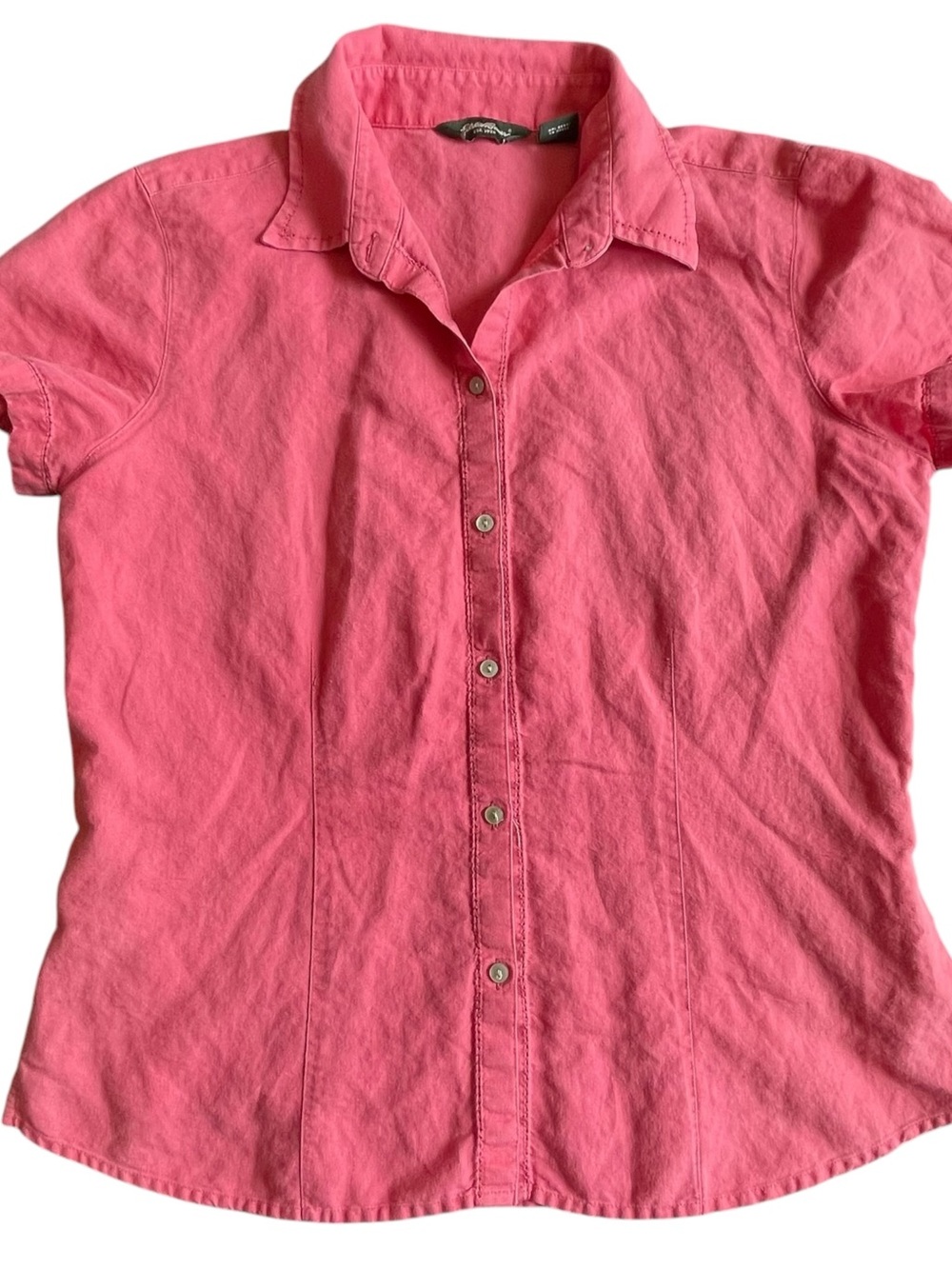 Eddie Bauer Shirt Womens Medium Coral Short Sleeve Button Up Collared Preppy
